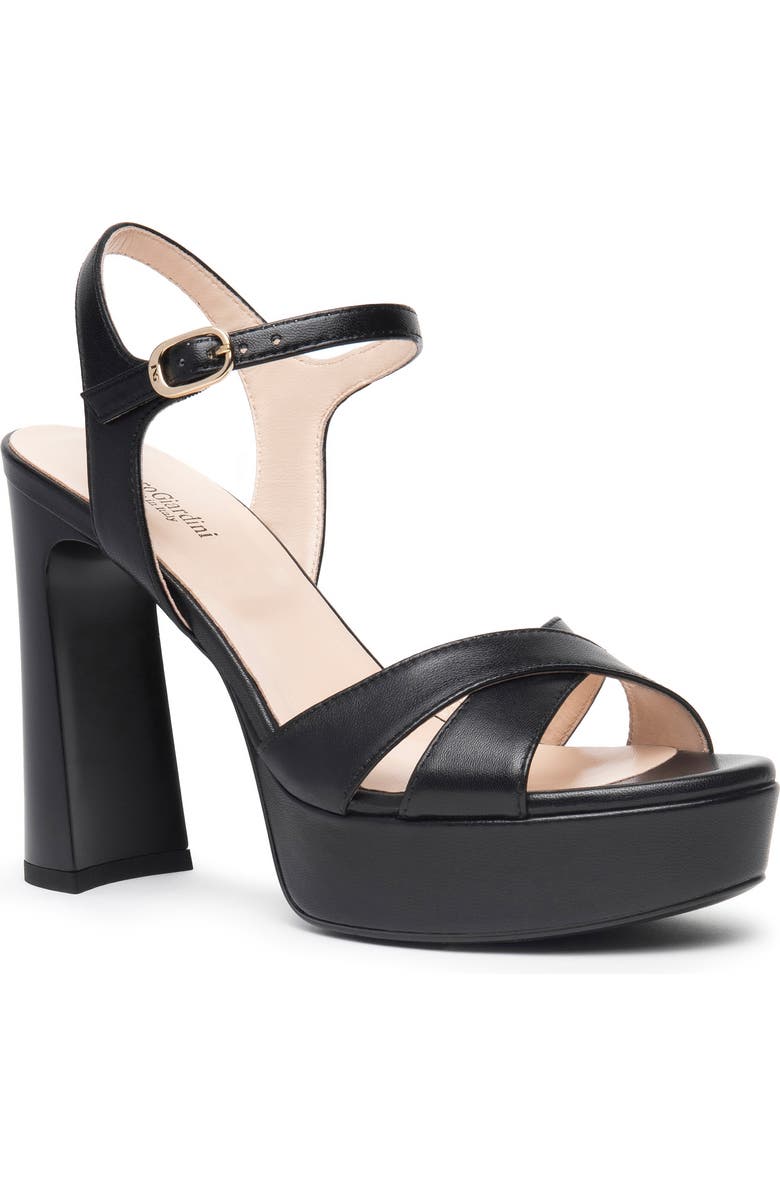 NeroGiardini Ankle Strap Platform Sandal, Main, color, Black