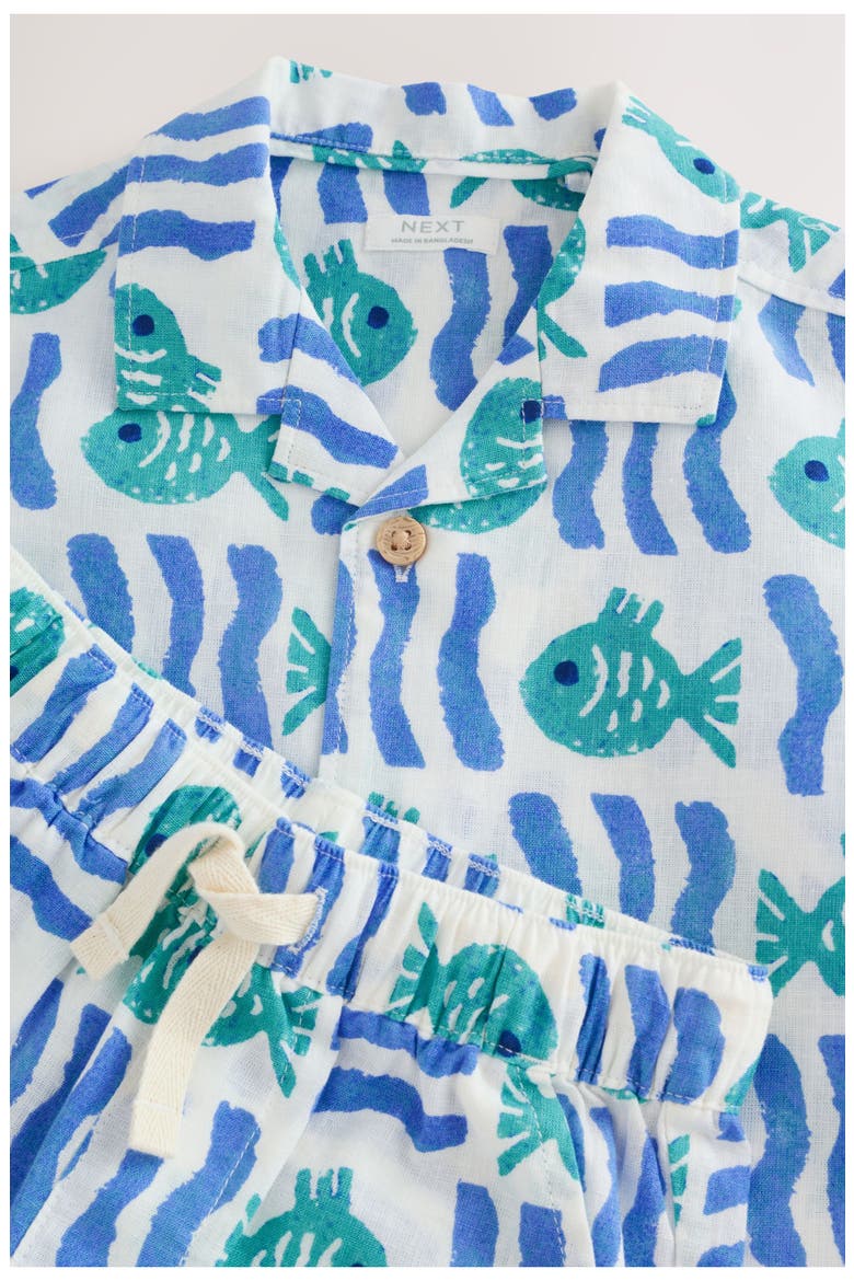 Kids' Fish Print Camp Shirt & Drawstring Shorts Set, Alternate, color, MULTI