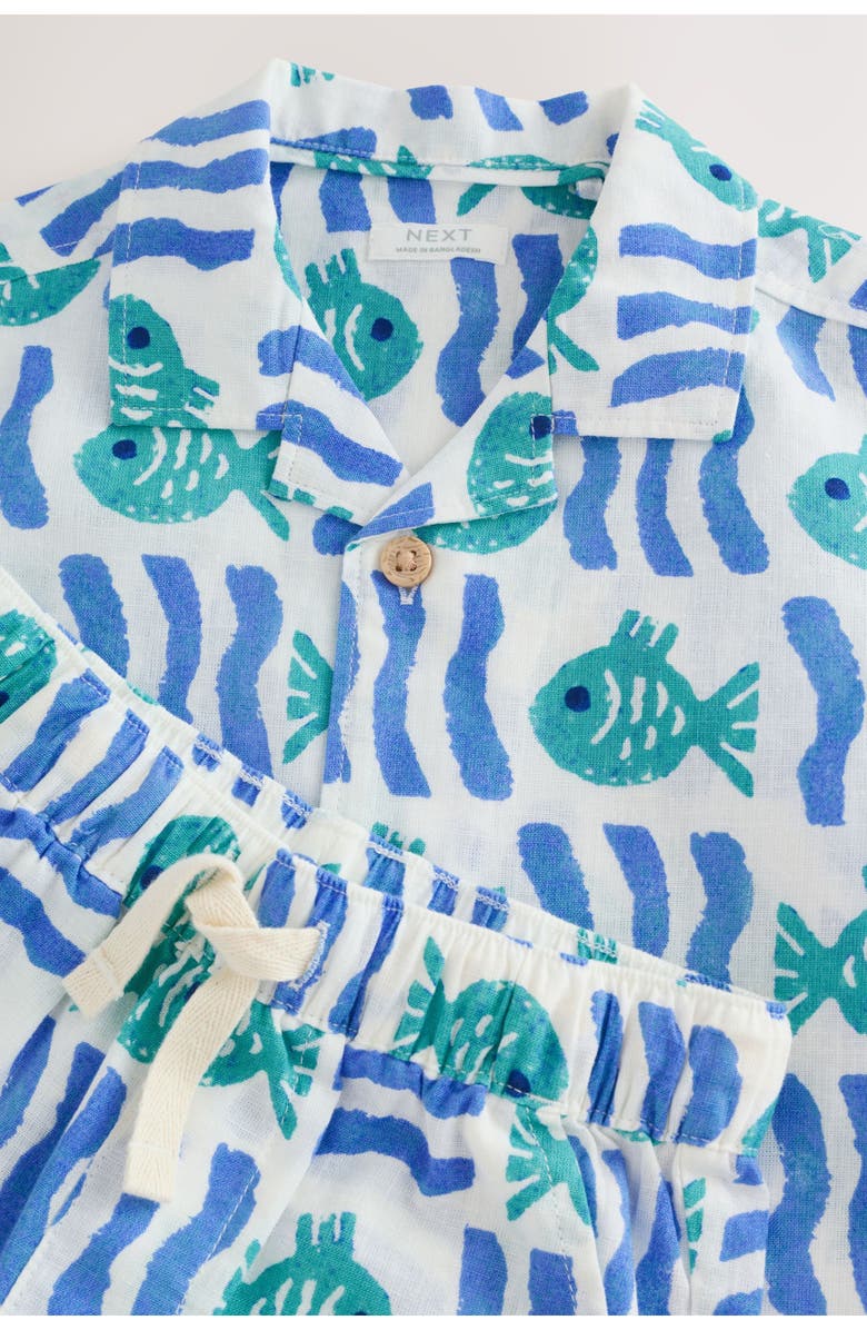 NEXT Kids' Fish Print Camp Shirt & Drawstring Shorts Set, Alternate, color, Multi