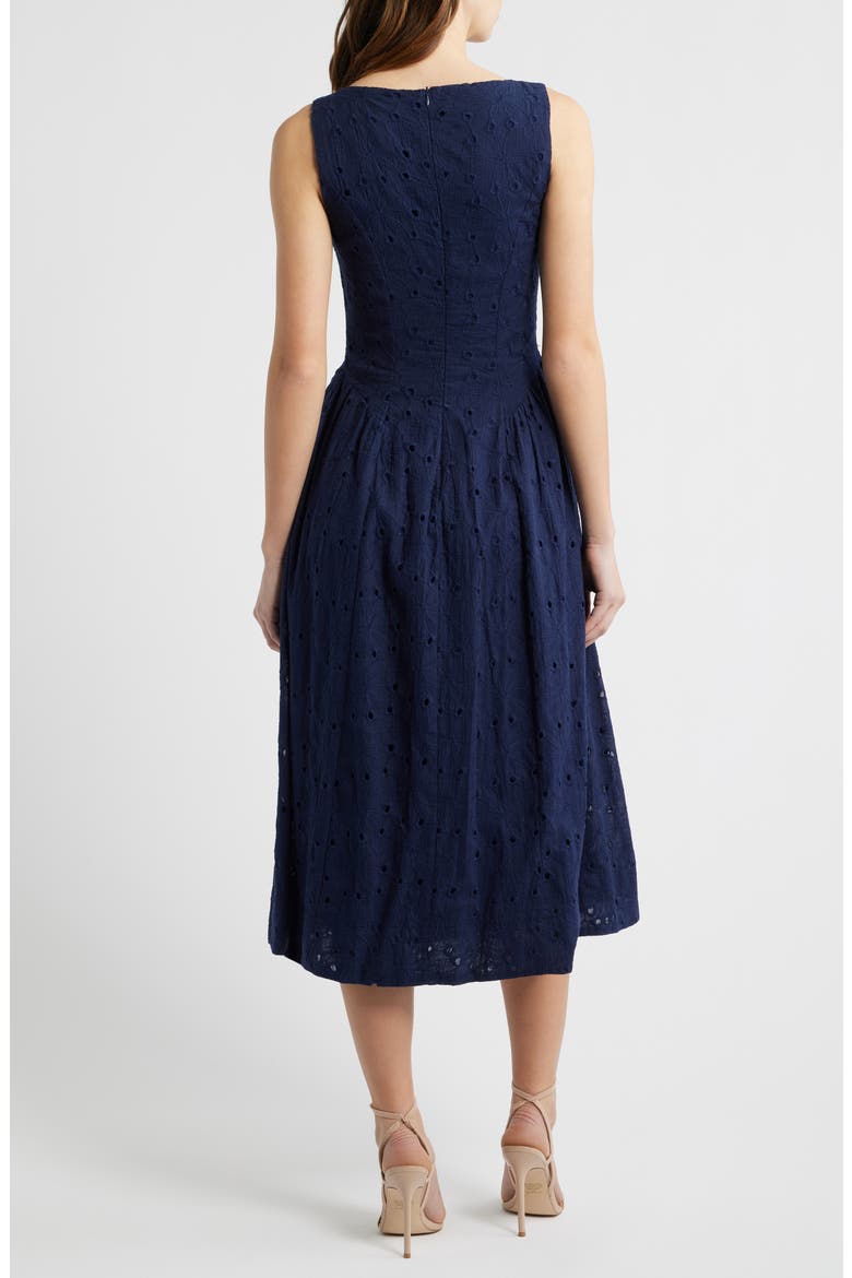 Broderie Anglaise Fit & Flare Midi Dress, Alternate, color, NAVY