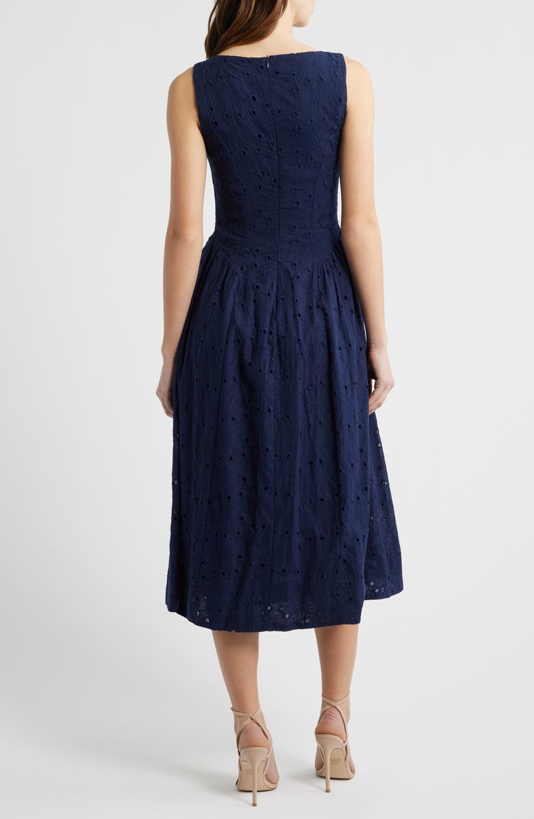 All in Favor Broderie Anglaise Fit & Flare Midi Dress, Alternate, color, Navy