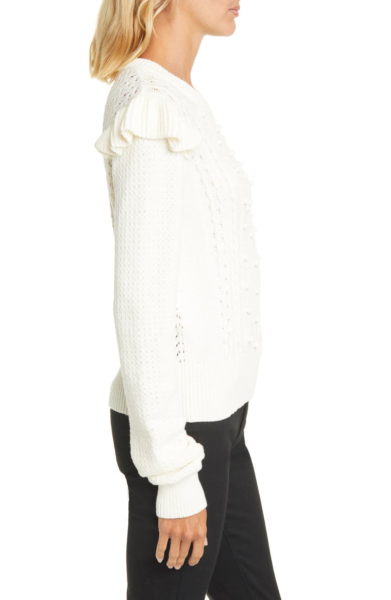 Veronica Beard Earl Ruffle Shoulder Cable Knit Sweater, Alternate, color,