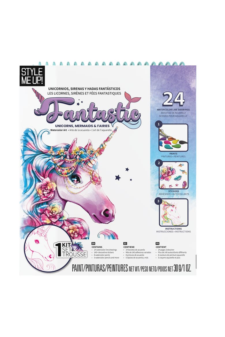 SpiceBox Style Me Up Fantastic Unicorn, Mermaids and Fairies, Watercolor Painting Kit, Alternate, color, Multicolored
