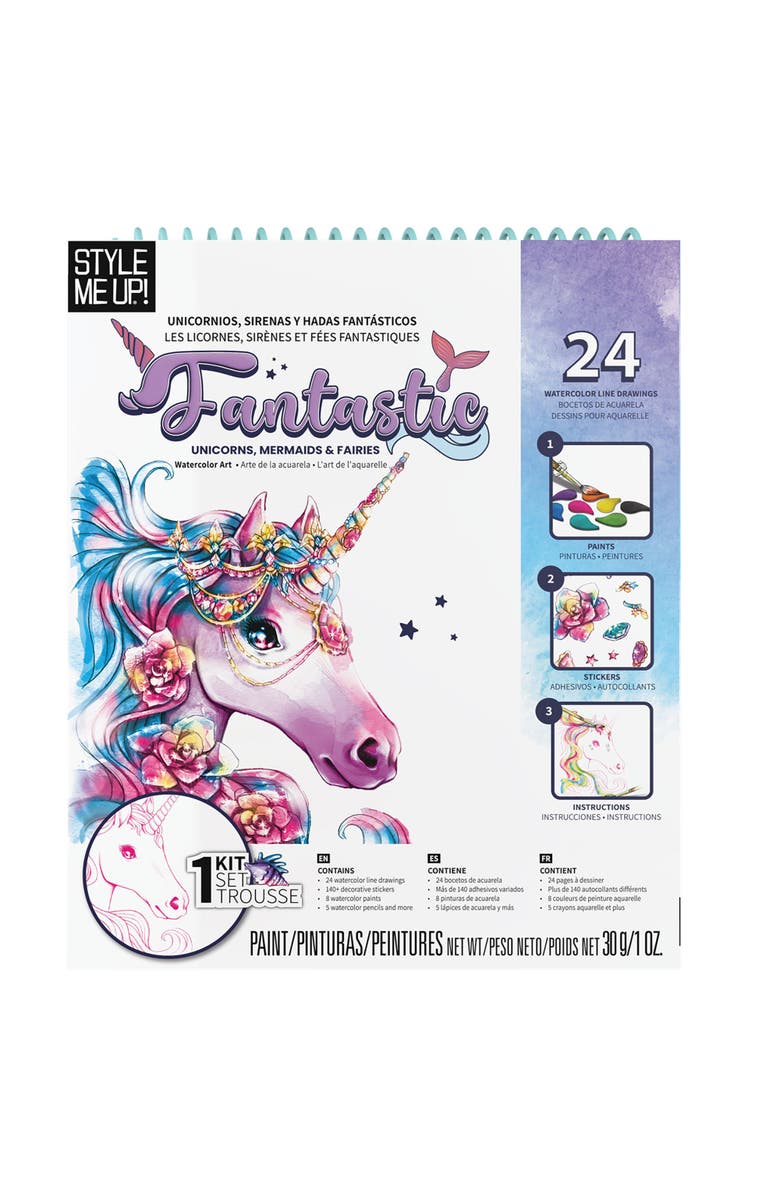 Style Me Up SpiceBox Style Me Up Fantastic Unicorn, Mermaids and Fairies, Watercolor Painting Kit, Alternate, color, Multicolored
