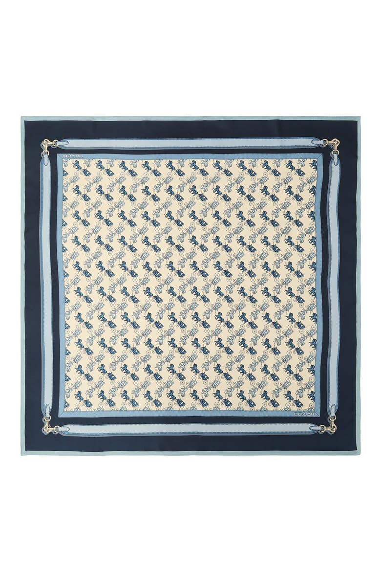 Horse & Carriage Straps Silk Scarf, Main, color, DEEP BLUE