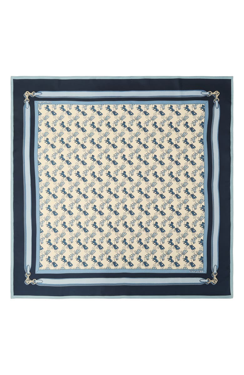 COACH Horse & Carriage Straps Silk Scarf, Main, color, Deep Blue