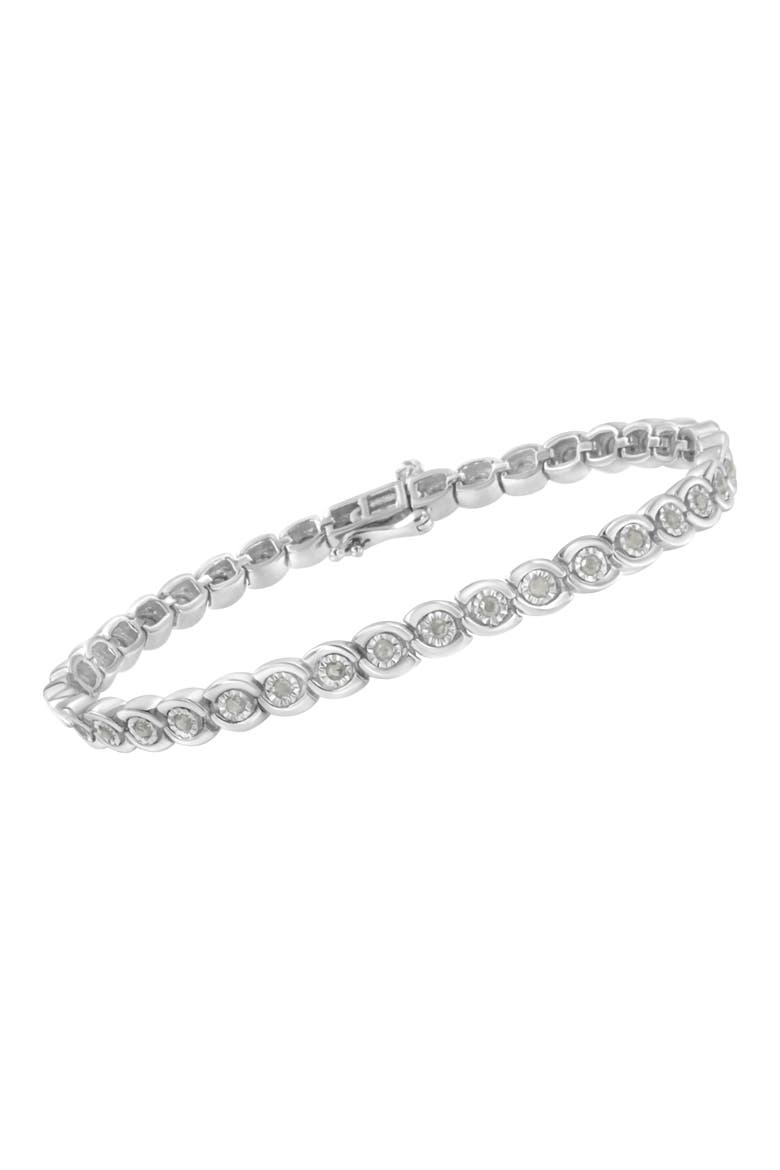 Silver 1 cttw Miracle Set Diamond Spiraling Bezel Link Bracelet, Alternate, color, White