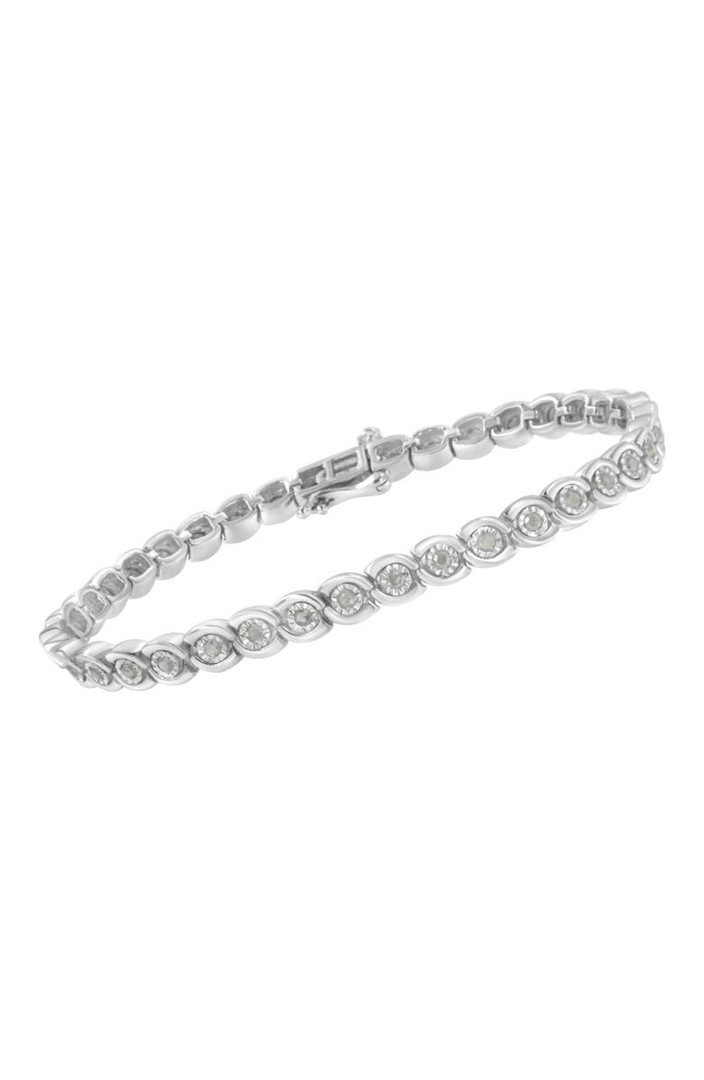 Haus of Brilliance Silver 1 cttw Miracle Set Diamond Spiraling Bezel Link Bracelet, Alternate, color, White