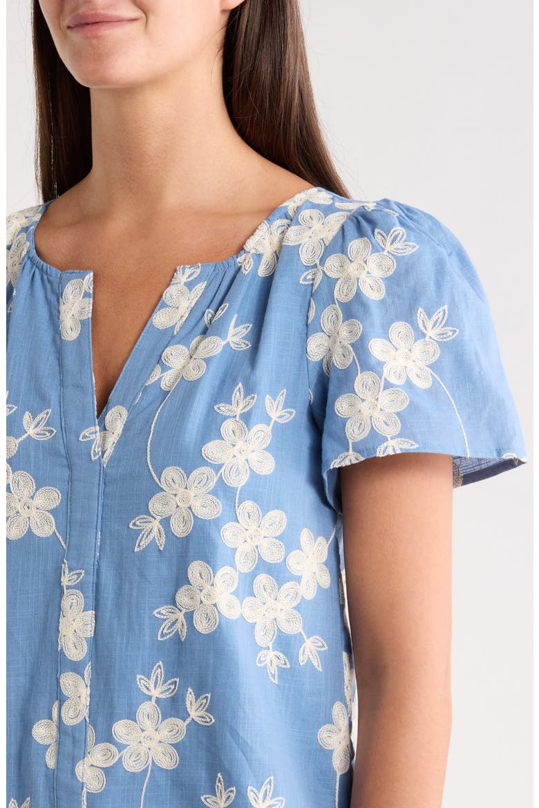 Keren Embroidered Split neck Top, Alternate, color, BLUE WHITE