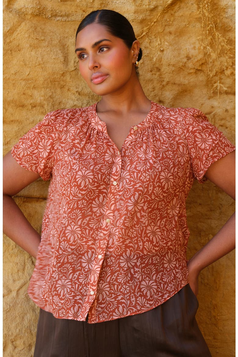 Bellavie Puff Sleeve Shirt, Alternate, color, ROSEWOOD