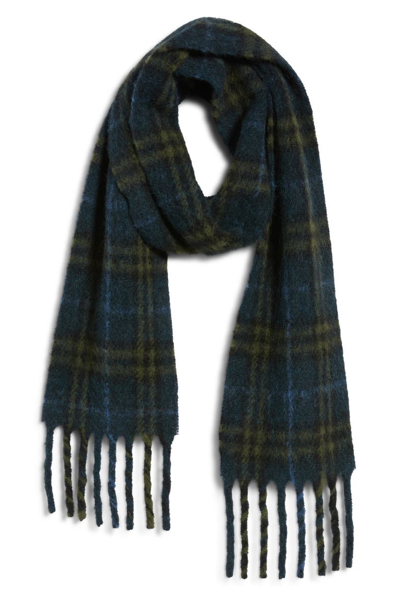 Small Check Alpaca & Wool Blend Scarf, Alternate, color, SEAWEED GREEN