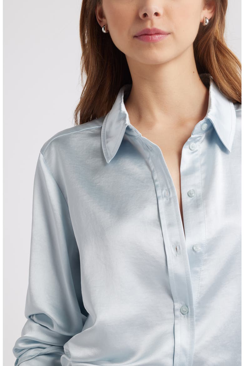Long Sleeve Satin Button-Up Shirt, Alternate, color, BLUE AIR