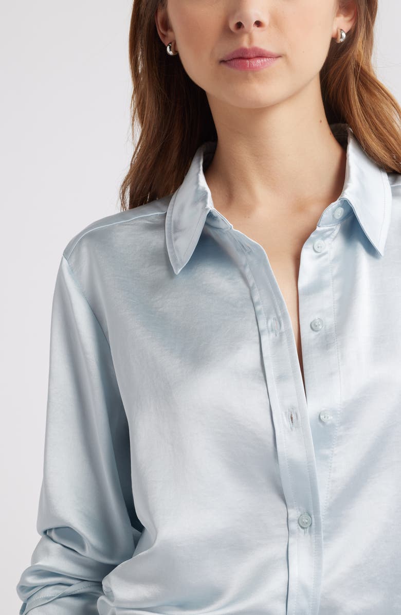 Open Edit Long Sleeve Satin Button-Up Shirt, Alternate, color, 