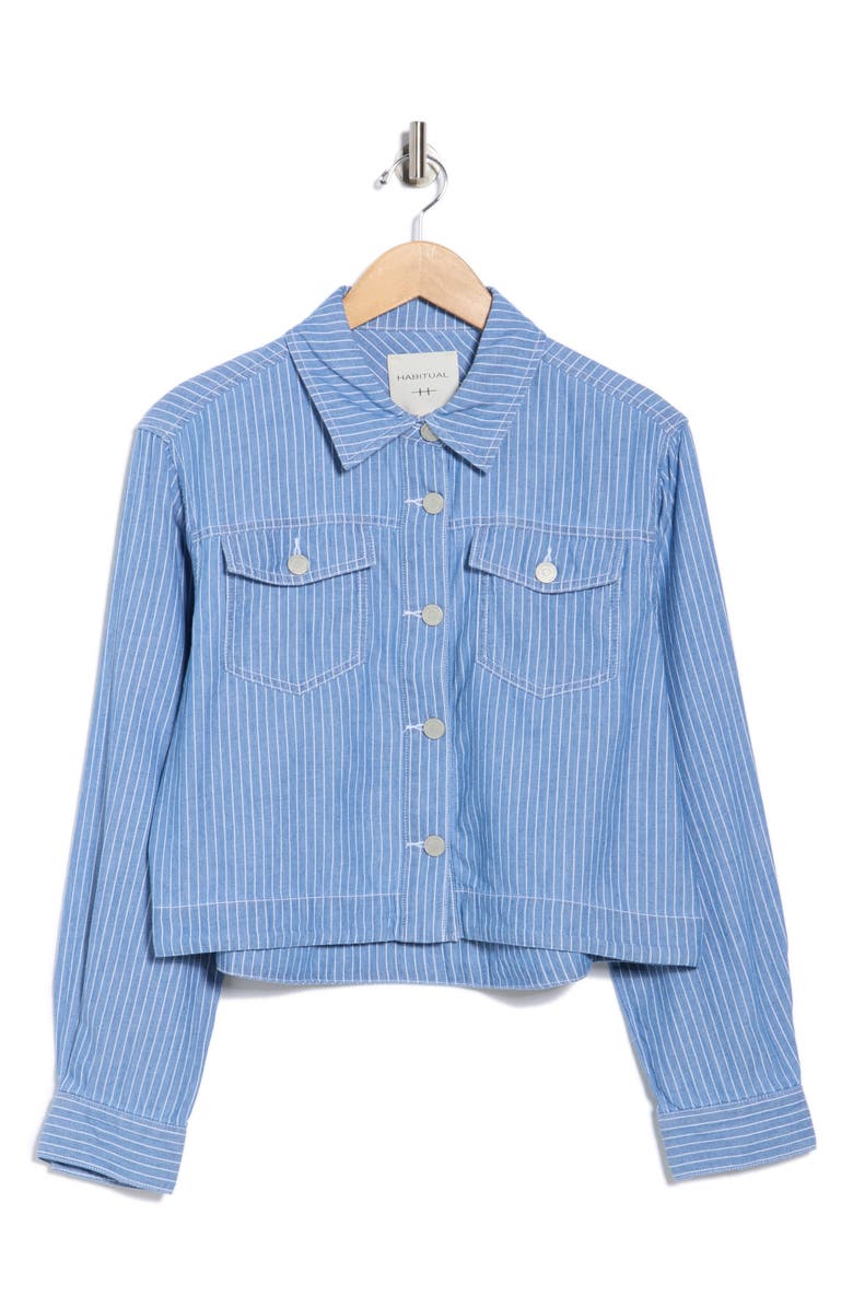 Habitual Stripe Swingy Crop Shirt Jacket, Alternate, color, Faded Blue