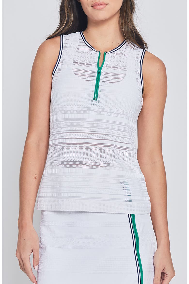 ZIP FRONT TANK, Main, color, WHITE WITH GREEN TRIM