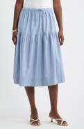 Caslon® Striped Drop Waist Poplin Midi Skirt
