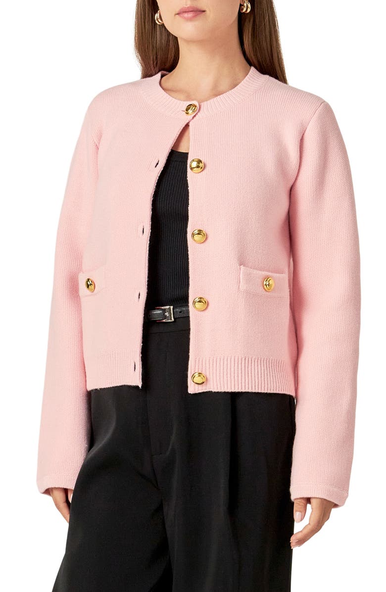 English Factory Golden Button Cardigan, Alternate, color, Light Pink