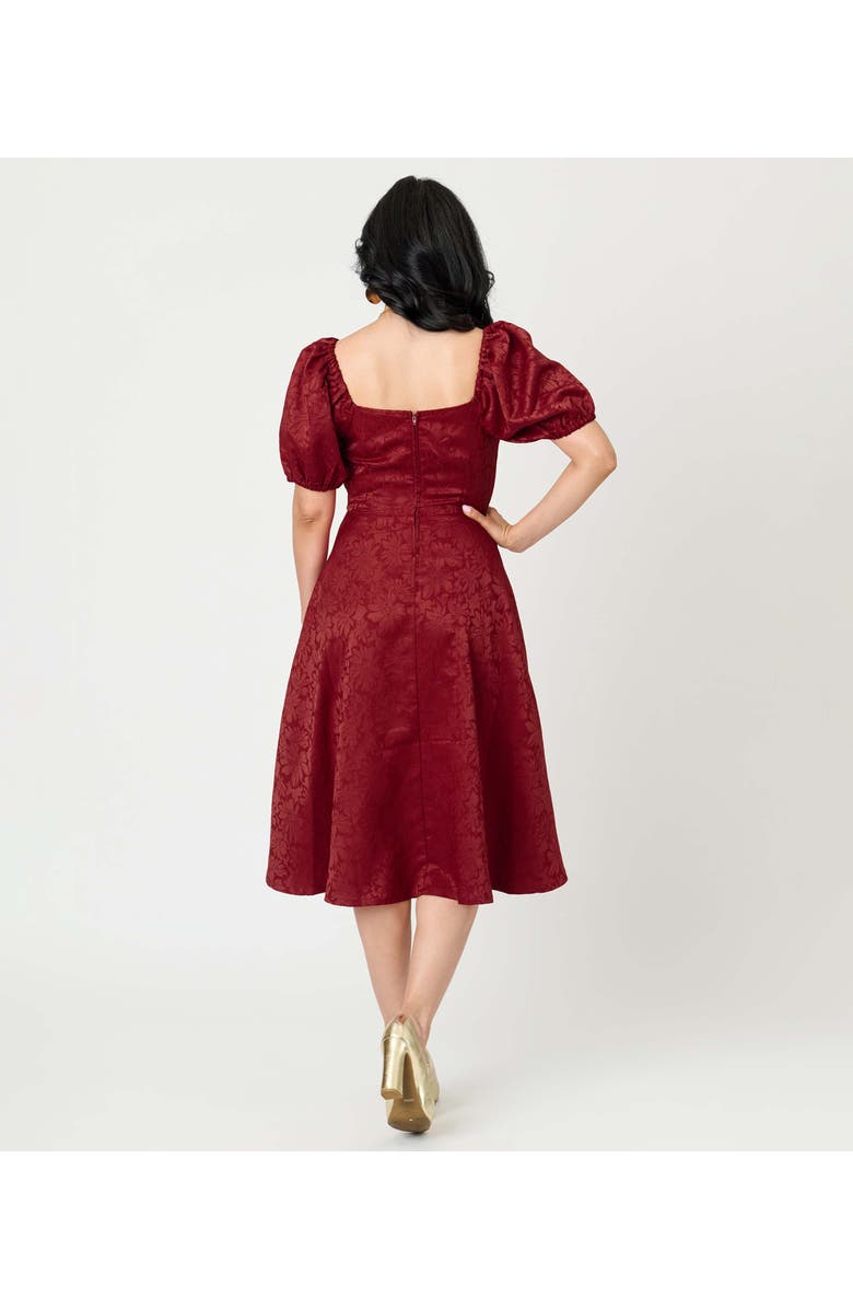 Unique Vintage Jacquard Sweetheart Swing Dress, Alternate, color, Burgundy