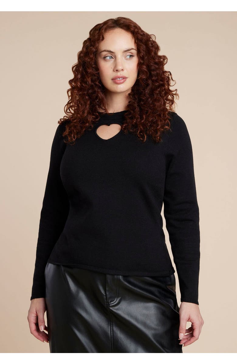ELOQUII Heart Cut Out Sweater, Main, color, Black Onyx