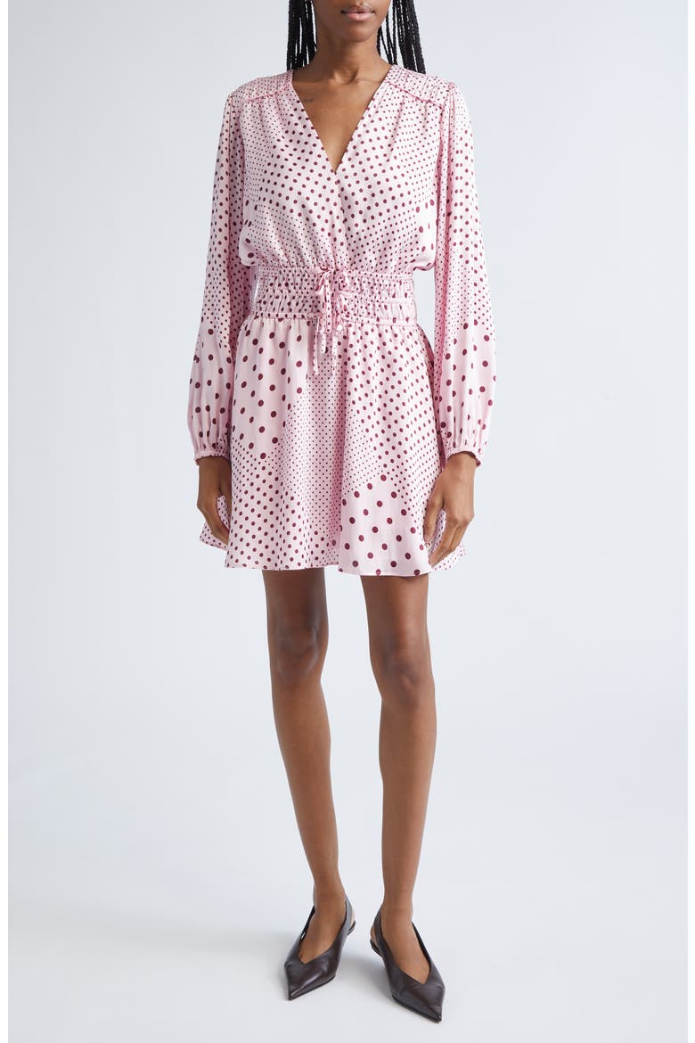 Calanthe Print Long Sleeve Satin Dress, Main, color, PINK QUARTZ/ BORDEAUX