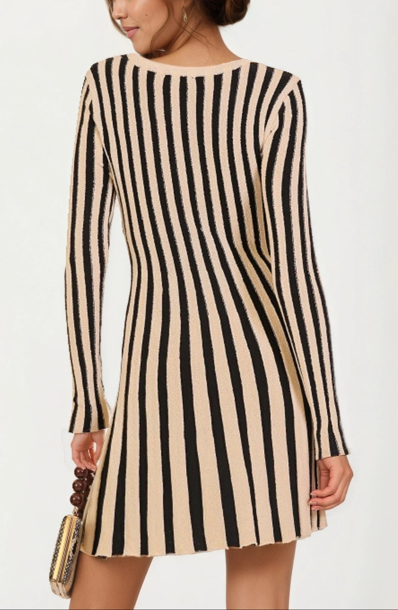 Knit and Lounge Striped Long Sleeve Knit Mini Dress, Alternate, color, 