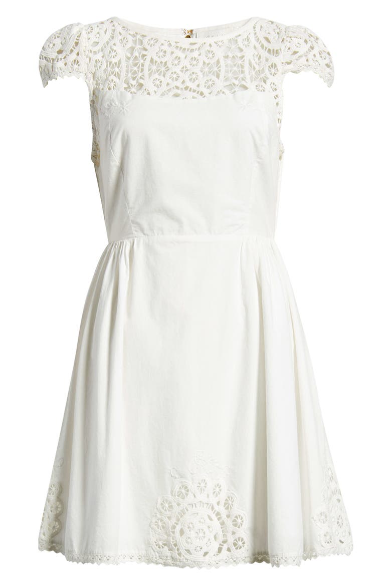 Gail Cutwork Detail Cotton Minidress, Alternate, color, IVORY