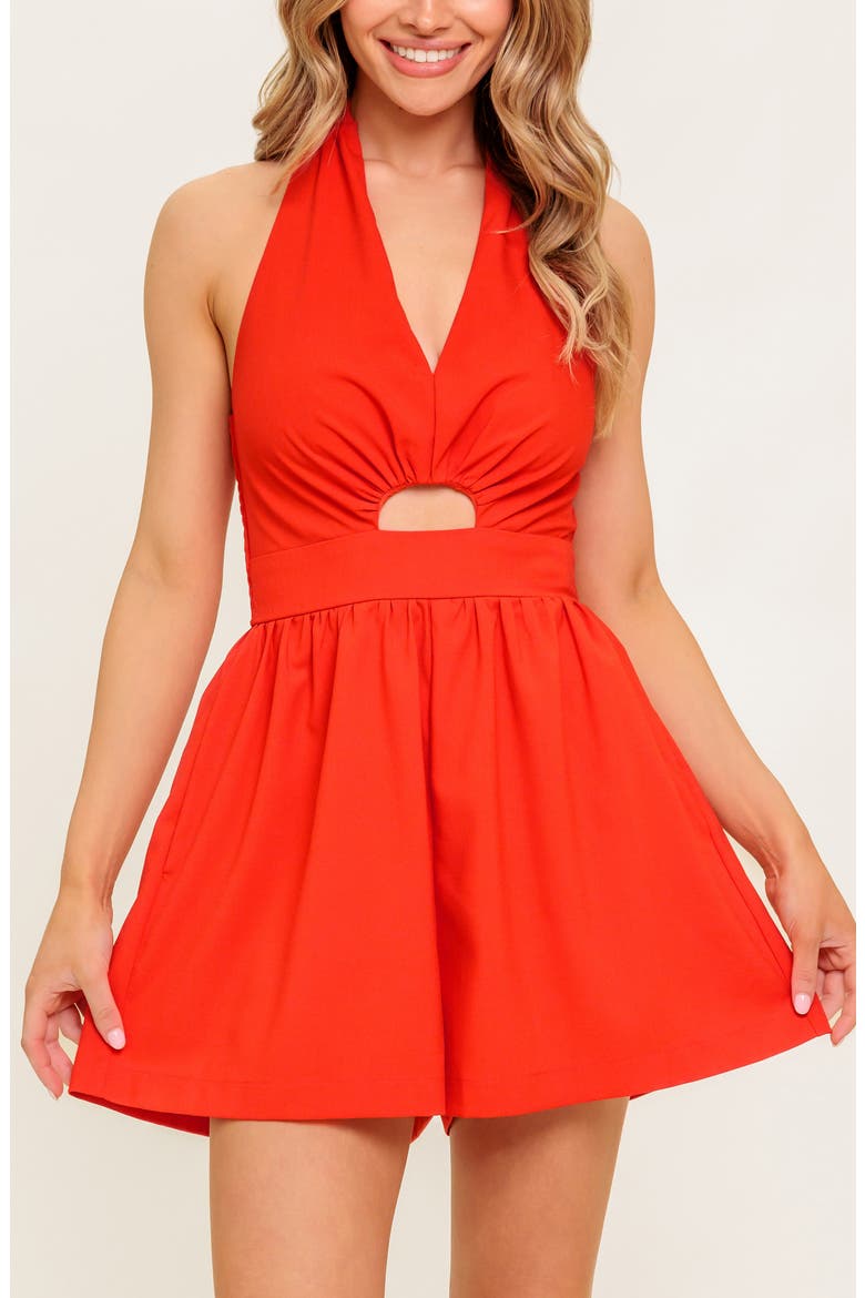 Solid Cutout Halter Romper, Alternate, color, RED