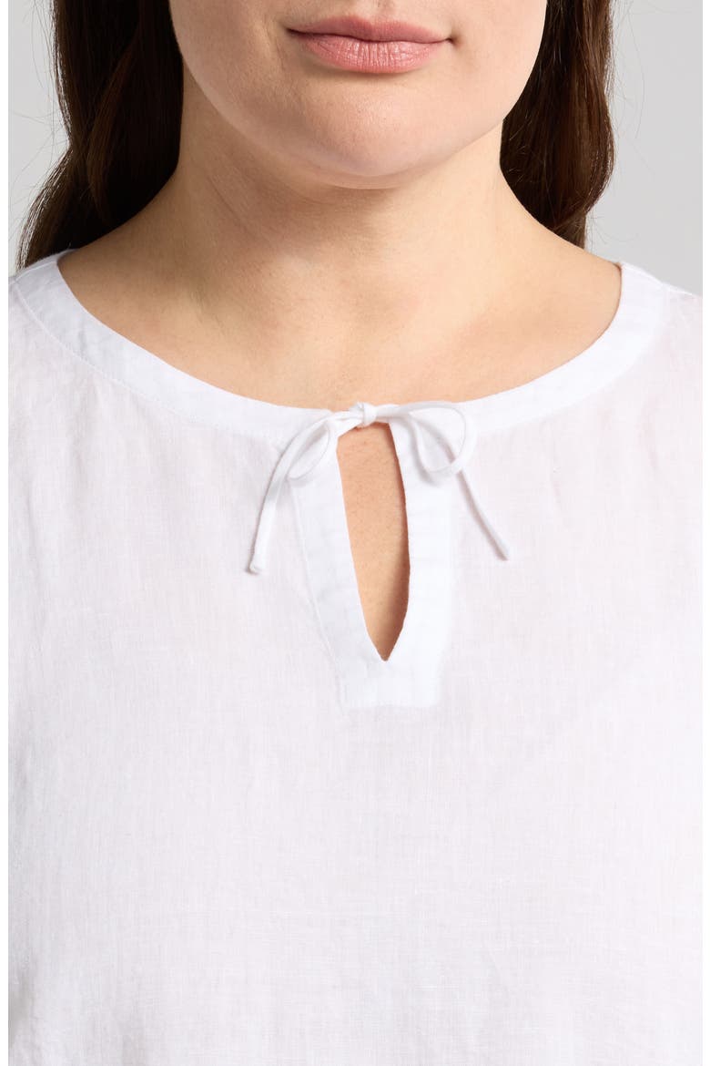 Split Neck Organic Linen Top, Alternate, color, WHITE
