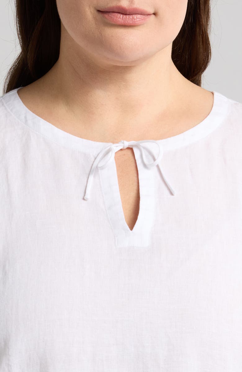 Eileen Fisher Split Neck Organic Linen Top, Alternate, color, White