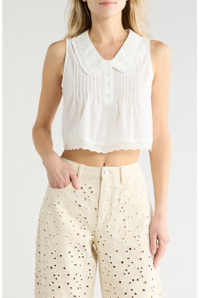Eyelet Trim Crop Shell, Main, color, WHITE