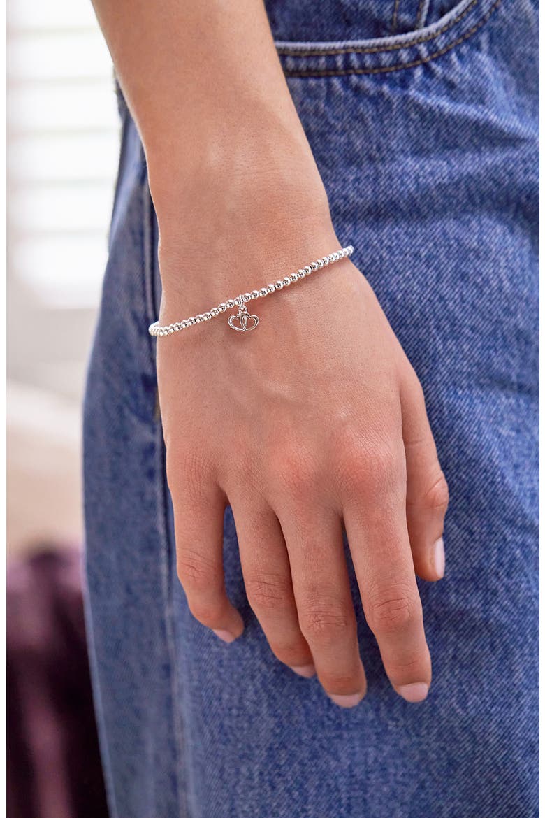 Sienna Double Heart Beaded Stretch Bracelet, Alternate, color, SILVER