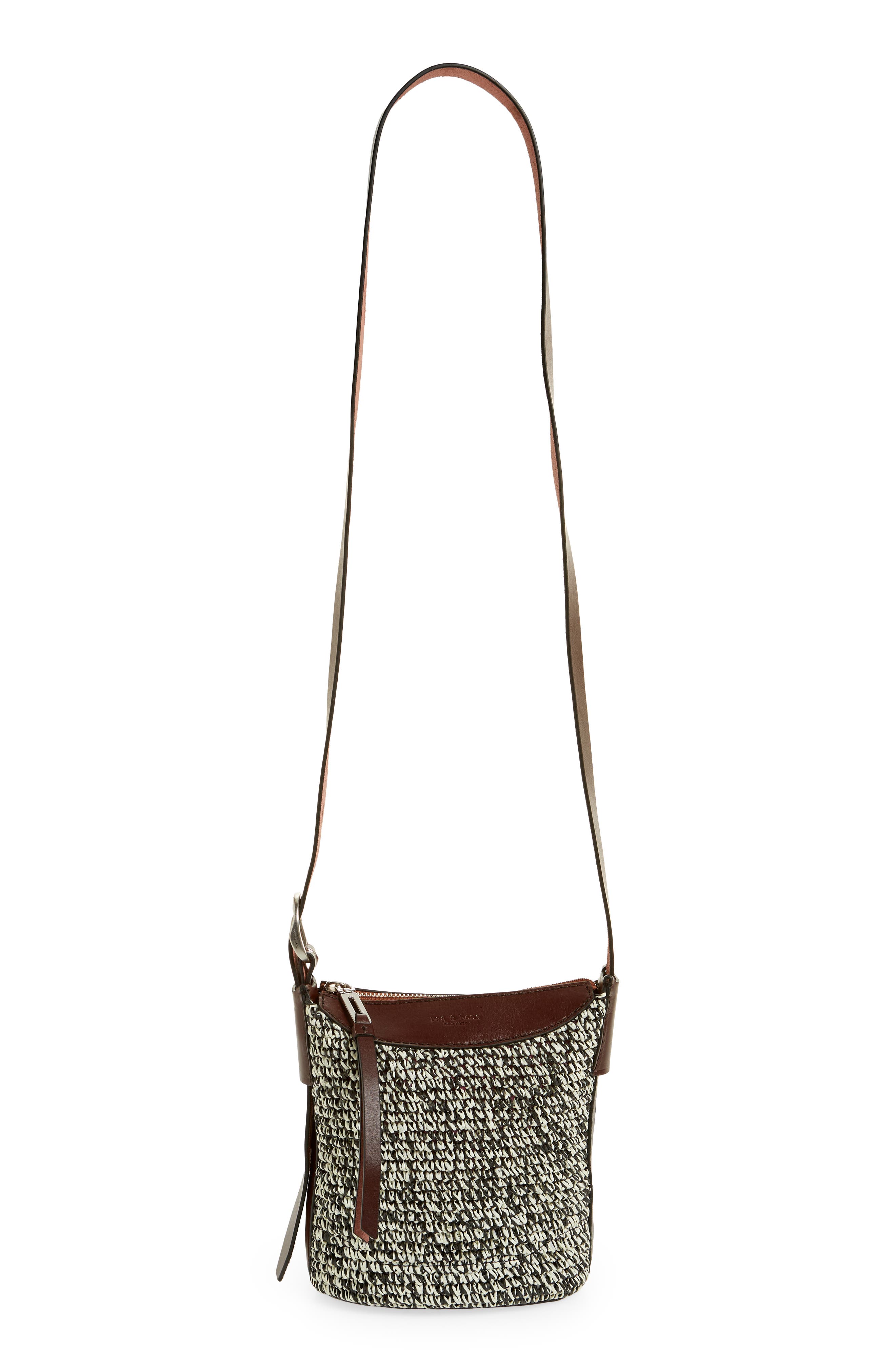 rag & bone Belize Mini Straw & Leather Bucket Bag, Alternate, color, 