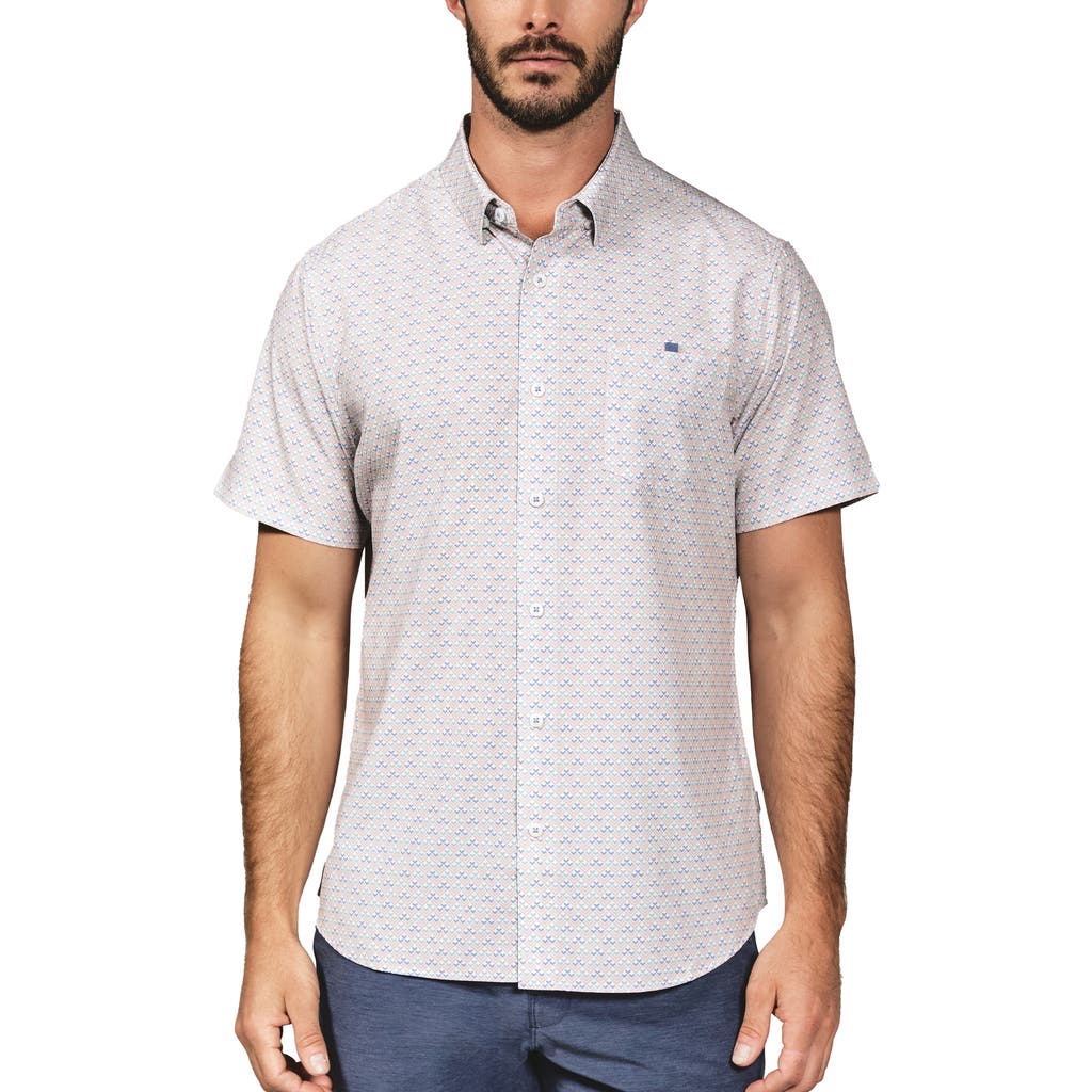 7 Diamonds Marcelo Geo Print Short Sleeve Performance Button-up Shirt In White