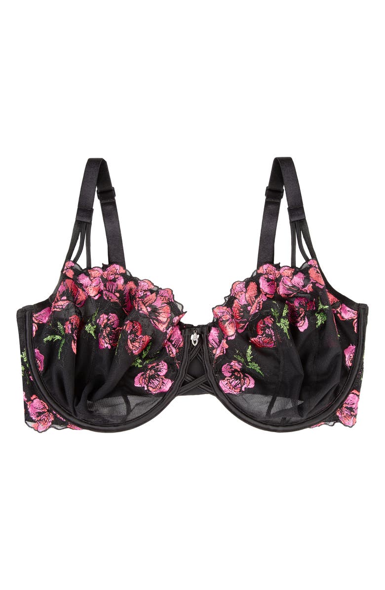 Curvy Couture Floral Embroidered Balconette Bra, Alternate, color, Lush Black