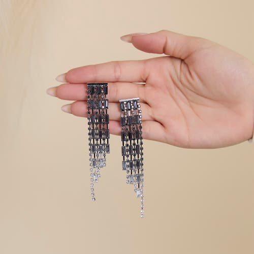 Jessica Simpson Tiered Crystal Fringe Earrings In Metallic