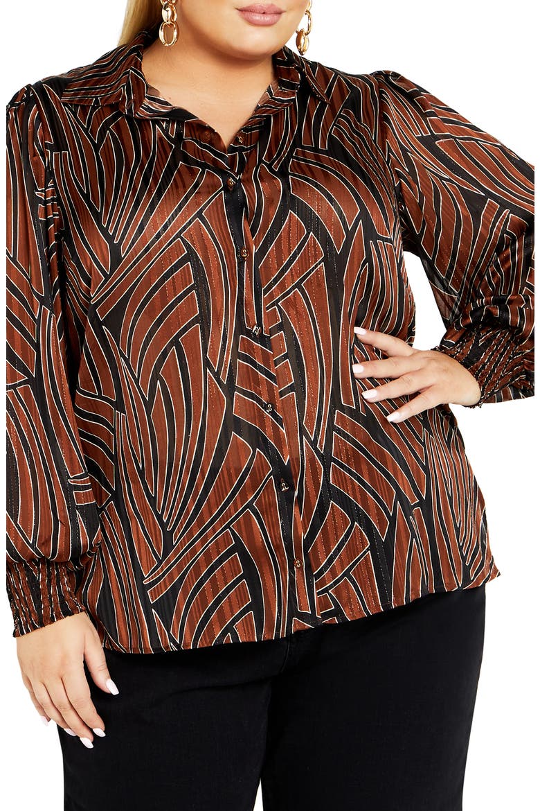 Madelyn Metallic Button-Up Shirt, Main, color, LINEAR