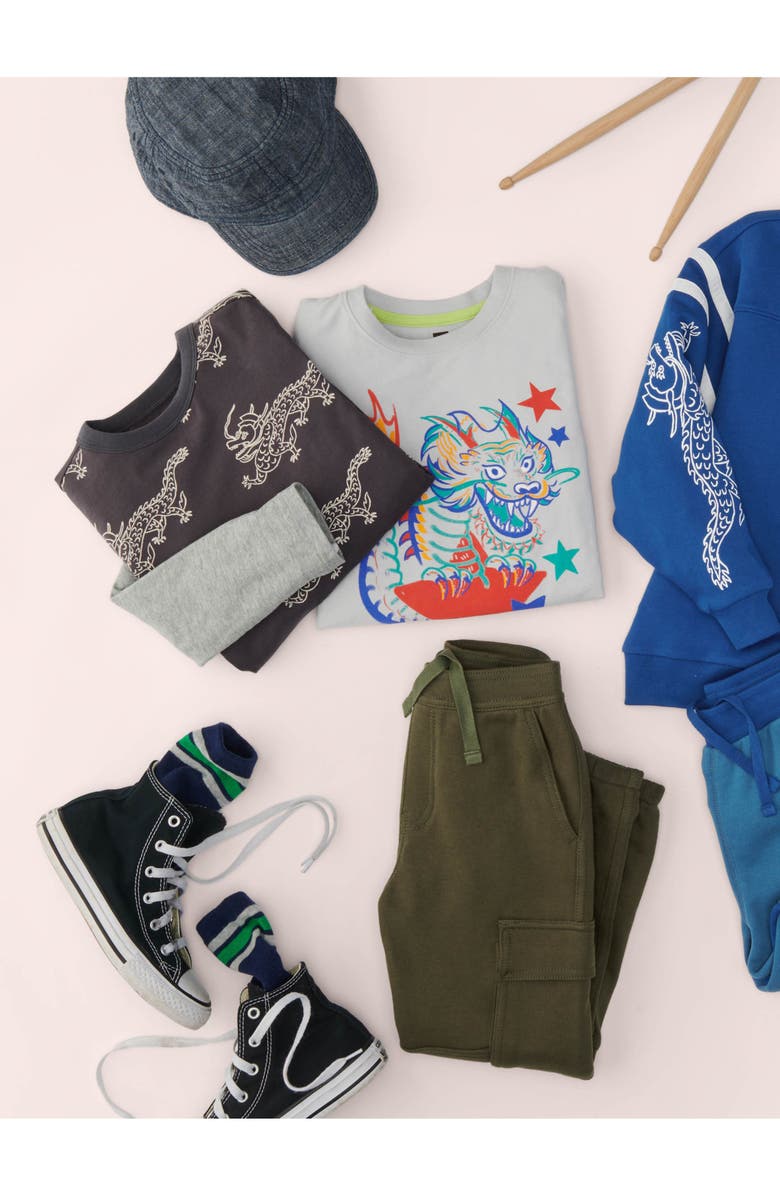 Tea Collection Printed Layered Sleeve Tee, Alternate, color, Korean Pottery Dragon