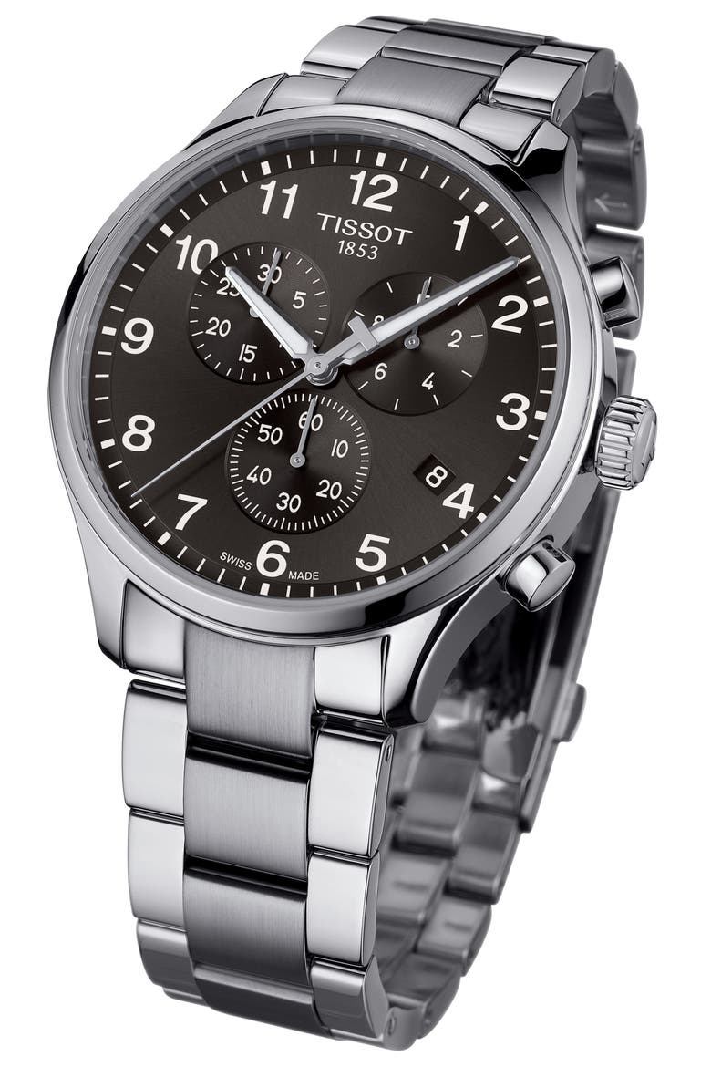 Chrono XL Collection Chronograph Bracelet Watch, 45mm, Alternate, color, SILVER/BLACK/SILVER