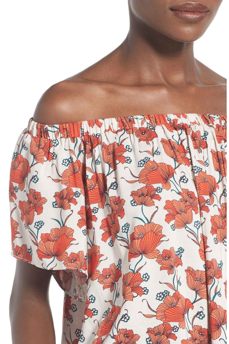 ASTR Mixed Print Off the Shoulder Top, Alternate, color, ORANGE MULTI FLORAL