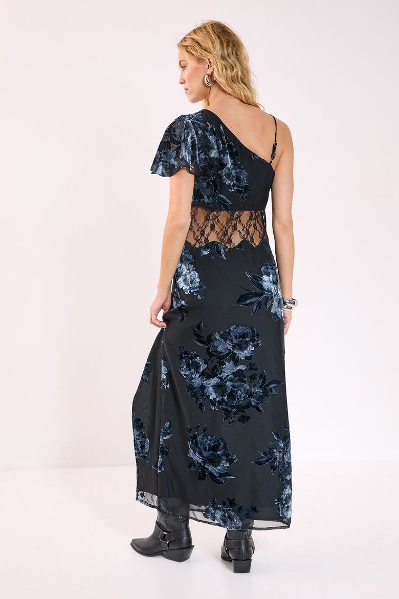 Lace Insert Split Leg Maxi Dress, Alternate, color, Black