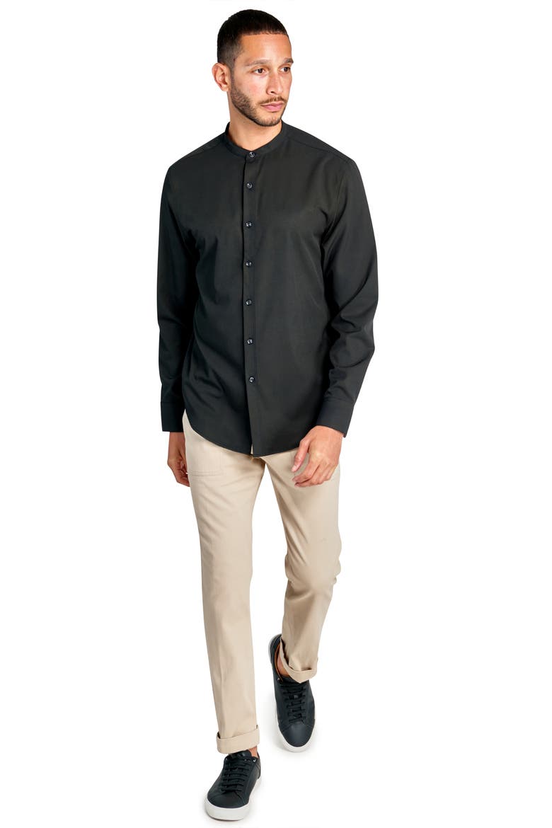 Solid Recycled 4-Way Stretch Performance Stand Collar Shirt, Alternate, color, BLACK