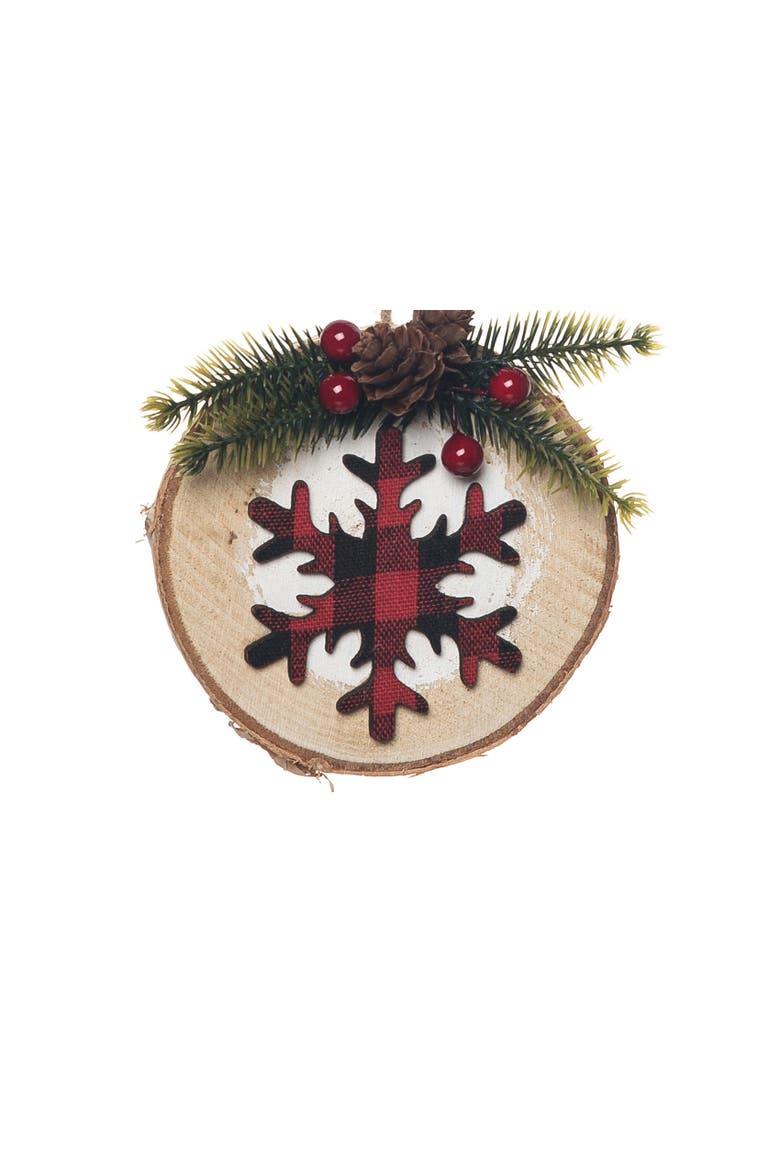 Snowflake Buffalo Plaid Ornament, Alternate, color, Red
