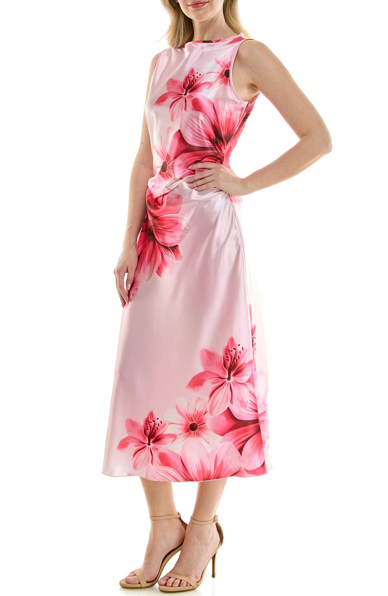 bebe Shirred Side Satin Midi Dress, Alternate, color, 