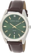 GEOFFREY BEENE Decagon Diamond Dial Leather Strap Watch, 42mm
