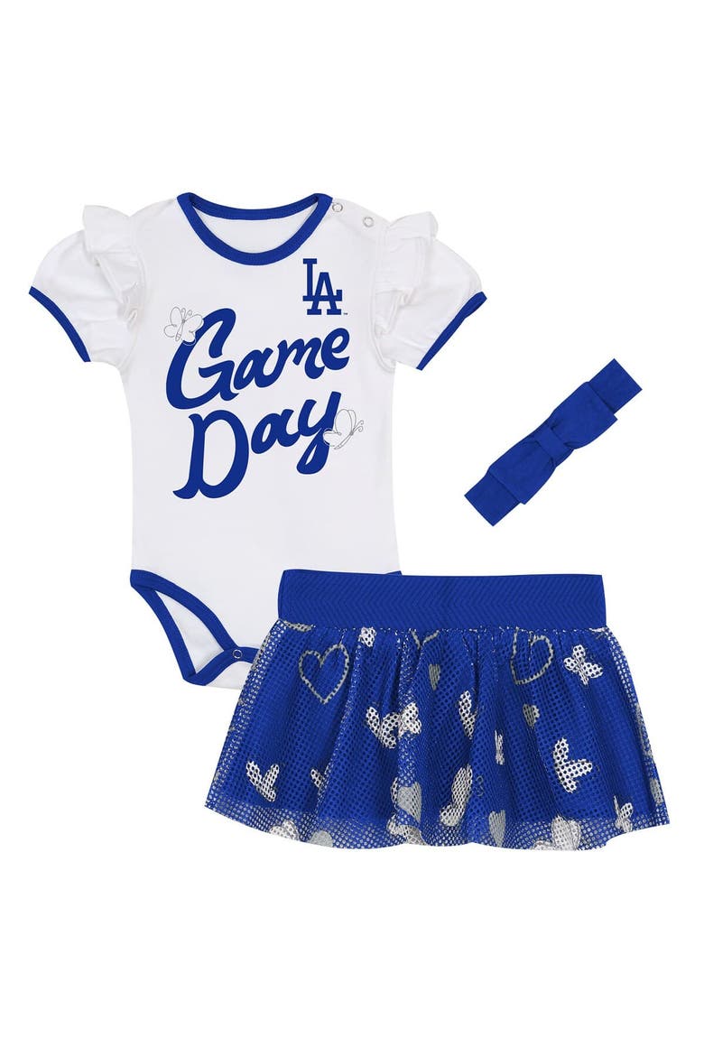 Newborn Outerstuff  White/Blue Los Angeles Dodgers  Bodysuit, Headband & Skirt Set, Main, color, White