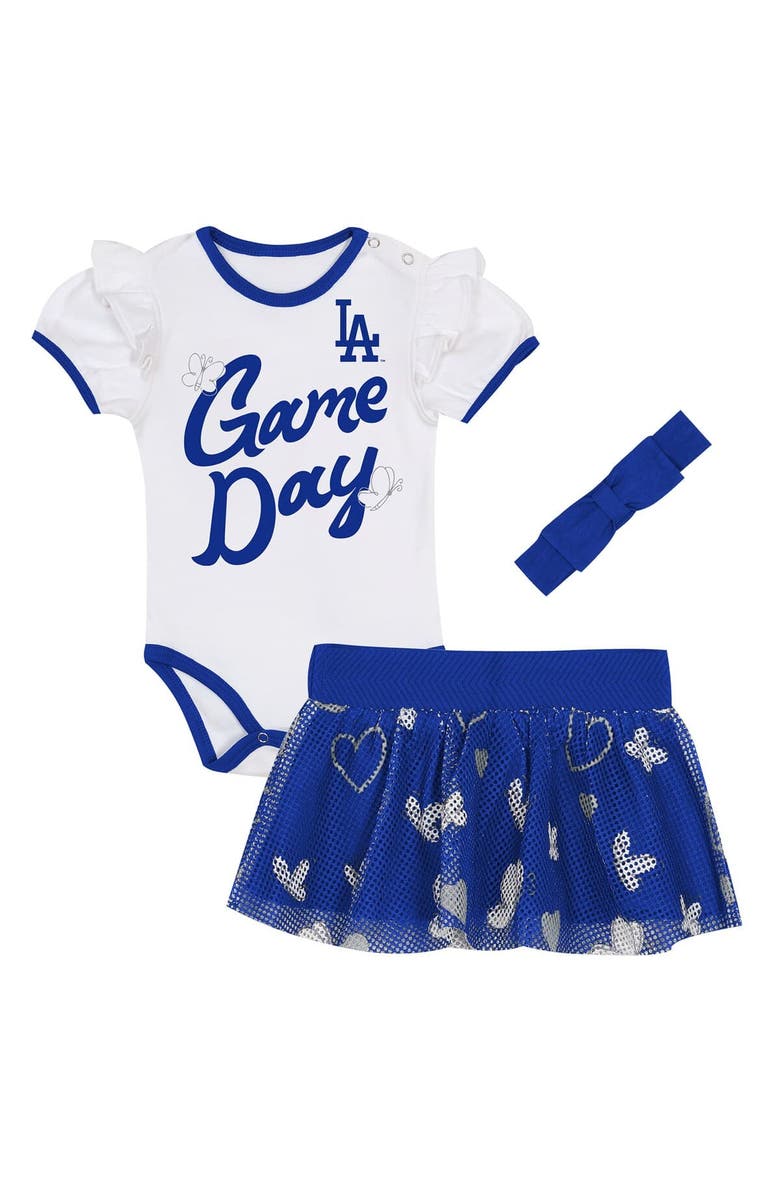 Outerstuff Girls Infant Outerstuff Los Angeles Dodgers Bodysuit, Headband & Skirt Set, Main, color, White