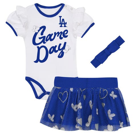 Newborn Outerstuff  White/Blue Los Angeles Dodgers  Bodysuit, Headband & Skirt Set