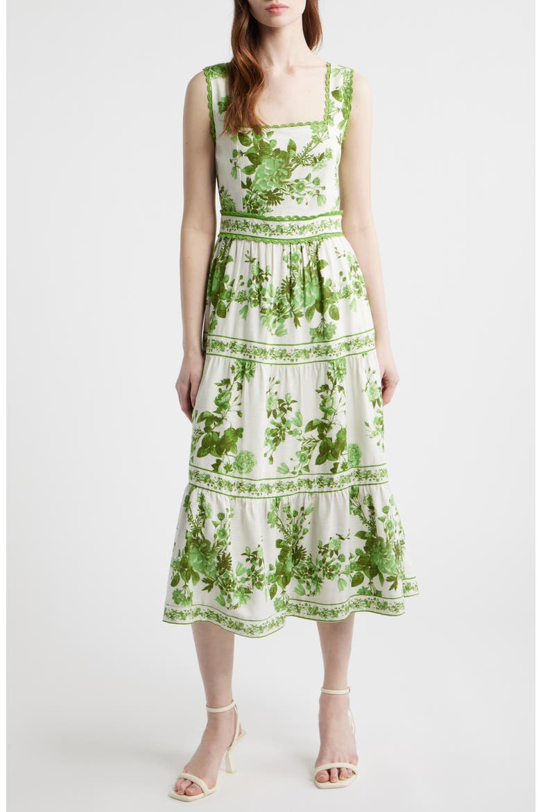 Picot Trim Cotton Blend Midi Dress, Main, color, GREEN
