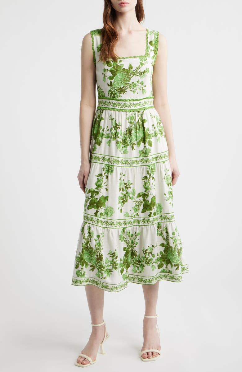 ZOE AND CLAIRE Picot Trim Cotton Blend Midi Dress, Main, color, Green