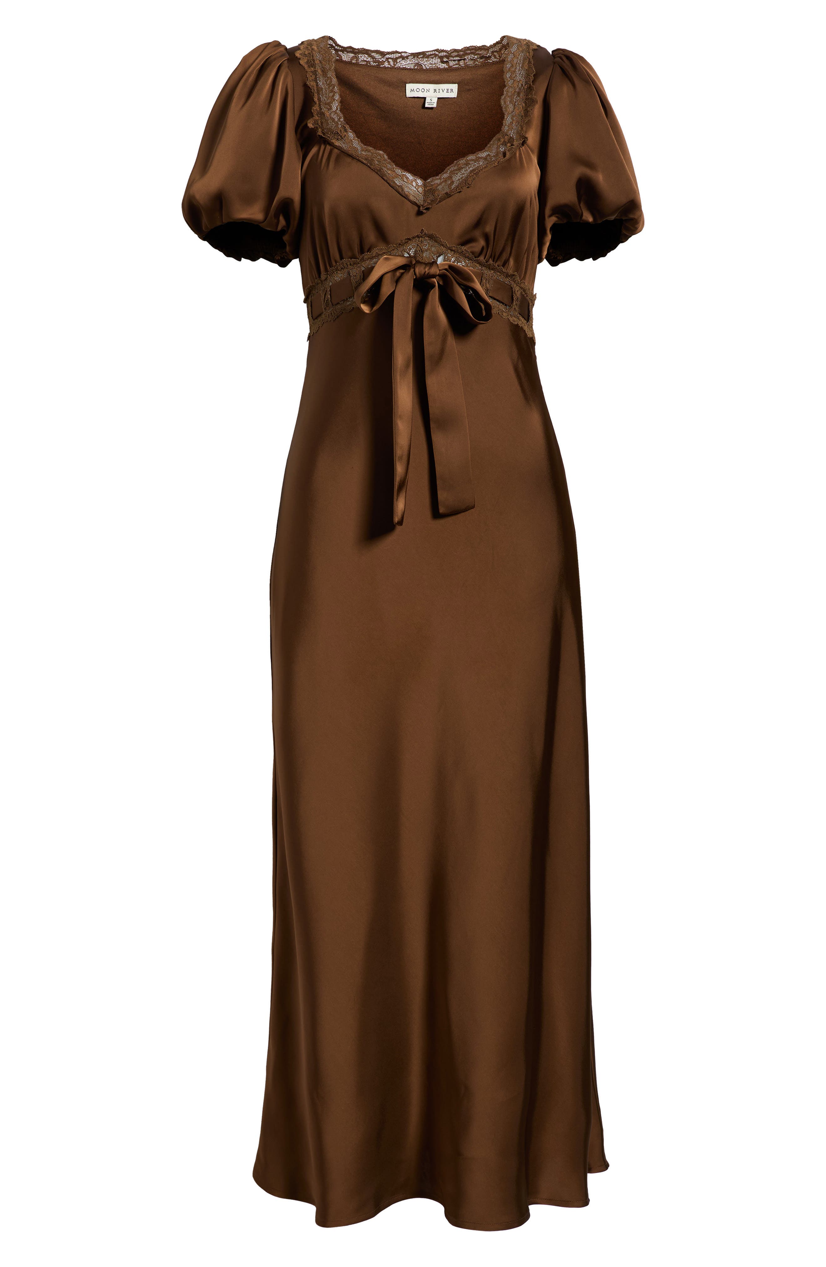 moon river exclusive brown long sleeve maxi dress Puff Lace Trim (Women) Maxi Dress